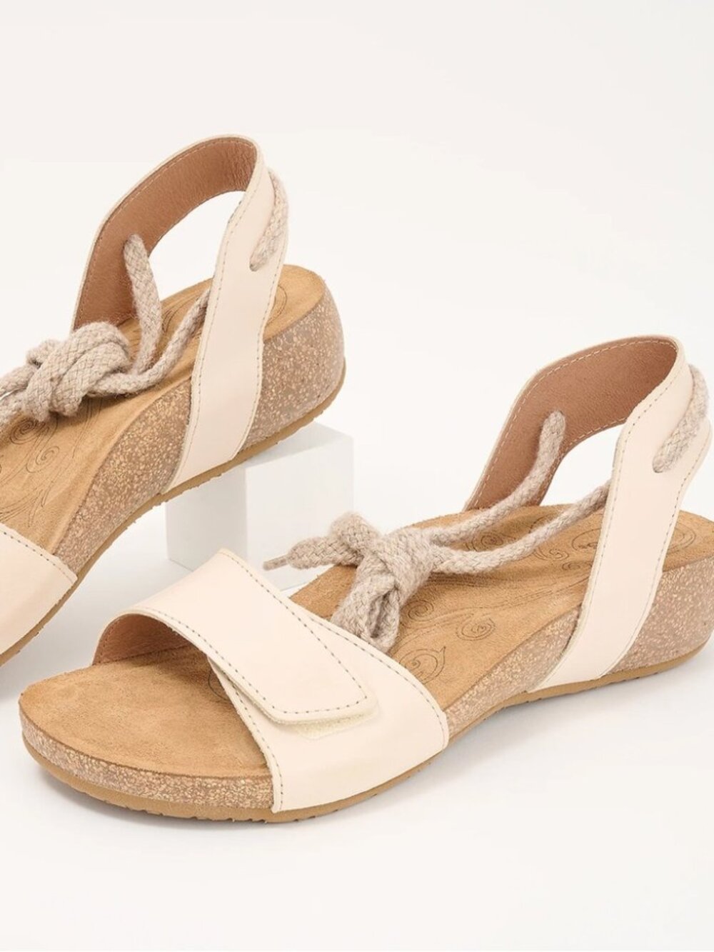 Täos Footwear Back and Forth Leather Ankle Wrap Sandals in Cream